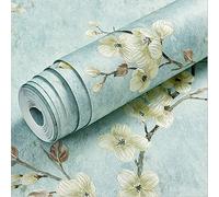 通用 3D Flower Tree Country Pastoral Retro Style Clothing Store Cafe Restaurant Bedroom Living Room TV Background Wall Non-Woven Wallpaper 20.87″Wx393.7″L Non-Pasted (Light Blue)