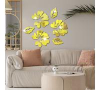 3D Flower Wall Stickers, Mirror Decoration, Flower Leaf Stickers For Teen Bedroom, Living Room, Bathroom, Wall Decor, Gold