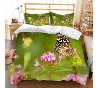 3D Flowers and Butterflies Emperor Duvet Cover Set 290 x 235 Natural Landscape Bedding Soft Breathable Microfibre Quilt Cover with Zipper Closure and 2 Pillowcases A-2184