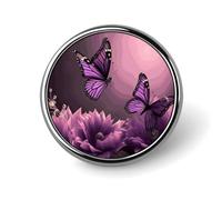 3D Flowers And Purple Butterfly Round Aluminum Alloy Pin Badge Lapel Pin