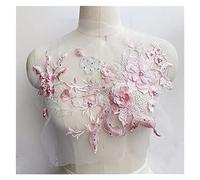 3D Flowers Beaded Lace Applique Patches, Embroidered Sew On Fabric for Wedding Dress Clothing, 29x35cm, 1 Pcs(Pink)