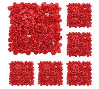 3D Flowers Wall Panel 15 * 15inch, 6Pcs Artificial Flower Wall Background Silk Rose Mat for Home Party Wedding Backdrop Photo Backdrop Floral Wall Arrangement(Red)