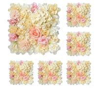 3D Flowers Wall Panel 15 * 15inch, 6Pcs Artificial Flower Wall Background Silk Rose Mat for Home Party Wedding Backdrop Photo Backdrop Floral Wall Arrangement(White Yellow for PINK)