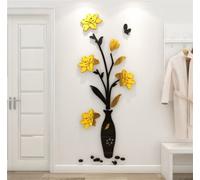 3D Flowers Wall Stickers Vase Mirror Wall Murals DIY Art Home Decor Decal Wallpaper for Living Room Bedroom TV Background Romantic Decoration Sticker