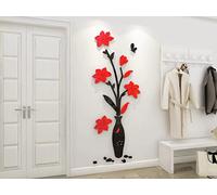3D Flowers Wall Stickers Vase Mirror Wall Murals DIY Art Home Decor Decal Wallpaper for Living Room Bedroom Kindergarten Nursery TV Background Romantic Decoration Sticker