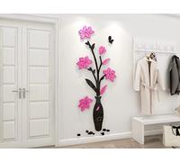 3D Flowers Wall Stickers Vase Mirror Wall Murals DIY Art Home Decor Decal Wallpaper for Living Room Bedroom TV Background Romantic Decoration Sticker