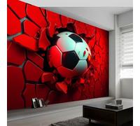 3D Football Breaking Wall Murals, Red Photo Wallpaper, Non-Woven Wall Murals for Bedroom Living Room Decor 300x210cm Kids Room Background Wall Decorative (Not Self-Adhesive)