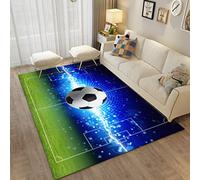 3D Football Floor Mat Area Rug Living Room Home Decor Flannel Water Fire Flame Soccer Large Carpet Kitchen Bedroom Carpet Girl Boy Gifts Play Mat Kids Play Non-Slip Carpet (Green,80x160 cm)