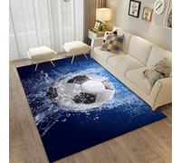 3D Football Floor Mat Area Rug Living Room Home Decor Flannel Water Fire Flame Soccer Large Carpet Kitchen Bedroom Carpet Girl Boy Gifts Play Mat Kids Play Non-Slip Carpet (Blue,120x180 cm)