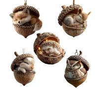 3D Forest Animal Acorn Ornaments for Christmas Decorations, Pine Cone Animal Decoration, Woodland Creature Figurine, Acrylic Hanging Ornament Home Party Décor (Mix All)