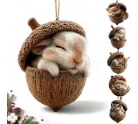 3D Forest Animal Acorn Ornaments, Resin Woodland Christmas Decor，Bunny