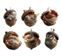 3D Forest Animal Acorn Ornaments, Woodland Creature Figurine, Acrylic Hanging Cozy Forest Christmas Ornament, Woodland Creature Figurine for Home Party Décor (Brown G 6pcs)