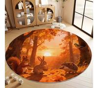 3D Forest Animals Rabbit Round Rug, 120 cm Soft Orange Round Area Rug Bedroom Kitchen Mat - Washable Indoor Accent Carpet for Bathroom Nursery Living Room Hallway Home Decor