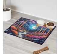 3d Forest Landscape Pet Feeding Mat for Cat Dog Water Bowl Food Mats Pet Feeding Mats Absorbent Nti-Slip Contain Spills Protects Floors Placemat 43.1 x 76.2 cm