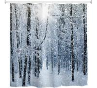 3D Forest Snow Scene Shower Curtain, Winter Landscapes Waterproof Fabric Shower Curtains, Mould Resistant Washable Bathroom Curtains Bathroom Accessories with 12 Hooks, 200 x 200 cm C2595