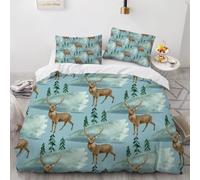 3D Forests Deer Single Duvet Cover Set Illustration Style Single Bedding Sets Warm Comfort Microfiber Quilt Cover 135x200 cm with 2 Pillowcases for Boys Girls Bedroom F-2528