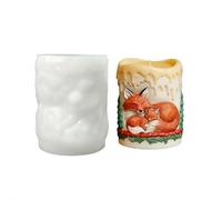 3D Fox Family Forest Cylindrical Relief Candle Silicone Mold, Winter Snow Drip Design, Translucent Cutout for Candlelight, Warm Decor Mold for Mother's Day & Christmas Gypsum Crafts