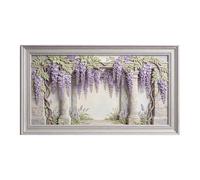 3D Framed Wall Art Wisteria Floral Mediterranean Stone Arch Relief Effect SelfAdhesive Fabric Mural Wall Decor， Peel and Stick No Damage to Wall， AntiFall Safe Design for Bedroom Living Room