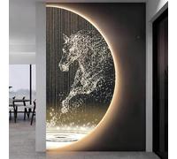 3D Frameless LED Lighted Half Round Wall Art, Fish and Deer Scenery Decorative Painting, Modern Wall Hanging Backlit Sculpture Decor for Entryway Hallway Living Room.(I,50 x 100 cm/19.7 x 39.4 in)