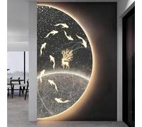 3D Frameless LED Lighted Half Round Wall Art, Fish and Deer Scenery Decorative Painting, Modern Wall Hanging Backlit Sculpture Decor for Entryway Hallway Living Room.(E,40 x 80 cm/15.7 x 31.5 in)