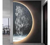 3D Frameless LED Lighted Half Round Wall Art, Fish and Deer Scenery Decorative Painting, Modern Wall Hanging Backlit Sculpture Decor for Entryway Hallway Living Room.(L,50 x 100 cm/19.7 x 39.4 in)