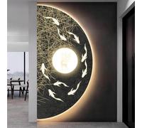 3D Frameless LED Lighted Half Round Wall Art, Fish and Deer Scenery Decorative Painting, Modern Wall Hanging Backlit Sculpture Decor for Entryway Hallway Living Room.(G,60 x 120 cm/23.6 x 47.2 in)