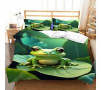3D Frog Duvet Cover Lovely Bedding Set Single Size Quilt Cover Microfibre Comforter Cover with Zipper and Pillowcases 3 Pcs