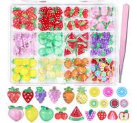 3D Fruit Cartoon Nail Charms, Assorted Grapes Peach Green Watermelon Lemon Cherry Strawberry Pineapple Carrot Fruits Nail Art Charms, Color Slices Nail Charms with Pickup Tool DIY Nails Decor