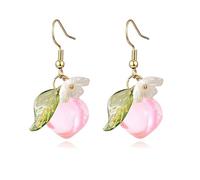 3D Fruit Earring for Women Cute Handmade Lifelike Simulated Fruits Strawberry Lemon Cherry Peach Apples Oranges Green Leaf Dangle Drop Earrings Funny Fruity Earrings Summer Beach Vacation Jewelry