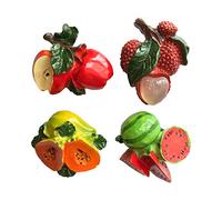 3D Fruits Apple Lychee Papaya Watermelon Refrigerator Fridge Magnet Tourist Souvenirs Handmade Resin Craft Magnetic Stickers Home Kitchen Decoration Travel Gift(4 Pcs)