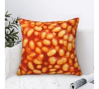 3D Funny Realistic Food Baked Beans Decorative Throw Pillow Covers Soft Velvet Throw Pillowcases Home Decor Living Room Cushion Case for Bed Couch Car 18"X18" Creative Gift