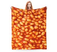 3D Funny Realistic Food Baked Beans Flannel Fleece Throw Blankets 50"X40" Soft Cozy Fluffy Winter Fall Blanket Cozy Soft Fuzzy Plush Home Decor for Couch Bed Sofa Living Room Bedroom