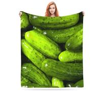 3D Funny Realistic Food Green Pickles Cucumbers Flannel Fleece Throw Blankets 50"X40" Soft Cozy Fluffy Winter Fall Blanket Cozy Soft Fuzzy Plush Home Decor for Couch Bed Sofa Living Room Bedroom