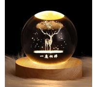3D Galaxy Crystal Ball, LED Saturn Crystal Ball Night Light with Wooden Base, Moon Planets Ball Lamps for Birthday Christmas, Astronomy Space Presents for Boys Kids (Deer)