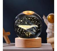 3D Galaxy Crystal Ball, LED Saturn Crystal Ball Night Light with Wooden Base, Moon Planets Ball Lamps for Birthday Christmas, Astronomy Space Presents for Boys Kids (Fish)