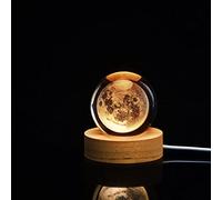 3D Galaxy Crystal Balls Night Light, Solar System Crystal Balls Night Light, LED Wooden Light Base, Planet Lasers Engraving Holographic Crystal Balls Light, Birthday Gift to Teenagers Boys and(moon)