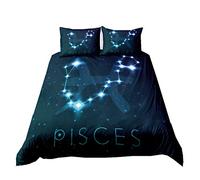 3D Galaxy Dreamy Starry Sky Twelve Constellation Night Bedding Set 2/3 Pcs Navy Blue Black Microfiber Digital Printing Duvet Cover and Pillowcase Children Boy Girl (Pattern 8,Single 135x200cm)
