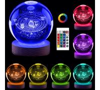 3D Galaxy Light,16 Color Solar System Crystal Ball Night Light,3.15 Inch Galaxy Glass Ball Lamps with Remote Control LED Wooden Base,Unique Astronomy Universe Gifts for Boys Girls(Solar System)