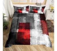 3D Geometric Bedding Set Single,Red Grey Black Square Duvet Cover with 1 Pillow Sham Comforter Cover for Kids Boys,Abstract Graffiti Quilt Cover Set Decorative 2 Pcs