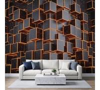3D Geometric Cubes Gaming Room Wall Mural 200x140cm Photo Wallpape | Black Orange Geometric Non-Woven Fleece, Premium Art Print - Mural Wallpaper Decoration for Bedroom Living Room