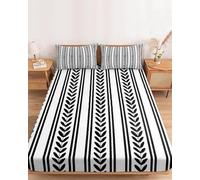 3D Geometric Stripes Single Fitted Sheet Black and White Fitted Sheets Deep Pocket 30 cm Soft Bed Sheets Microfiber Bedding 80x200 cm with 2 Pillowcases for kids and aldults XCW4888