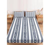 3D Geometric Stripes Single Fitted Sheet Blue White Fitted Sheets Deep Pocket 30 cm Soft Bed Sheets Microfiber Bedding 80x200 cm with 2 Pillowcases for kids and aldults XCW4573