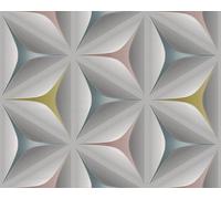 3D Geometric Wallpaper Retro Vintage Abstract Embossed Flower Grey Teal Olive