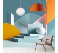 3D Geometry Graphics Space Wall Sticker, Minimalism Architecture Murals Self Adhesive Photo, Optical Illusion Wallpaper PVC Murals for Bedroom, Living Room Wall Art 260x175 cm