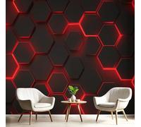 3D Geometry Wallpaper - Futuristic Style Self-Adhesive, Removable, and Easy to Apply for Living Room, Kitchen, Or Bathroom (350×256 Cm, Deep Red)