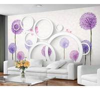 3D Geometry Wallpaper Purple Flower Ball Wall Paper Mural Onion Flower Girl Wallpaper Nature Butterfly Wall Paper for Living Room Bedroom Mural Poster 450X300cm