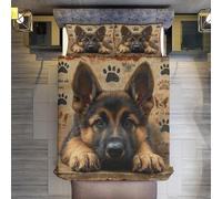 3D German Shepherd Double Duvet Cover Sets Cute Puppies Double Bedding Set Warm Comfort Microfiber Quilt Cover Size 200x200 cm with 2 Pillowcases 50×75 cm D-4119