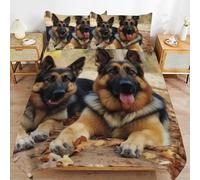 3D German Shepherd Double Duvet Cover Sets Cute Puppies Double Bedding Set Warm Comfort Microfiber Quilt Cover Size 200x200 cm with 2 Pillowcases 50×75 cm D-4209