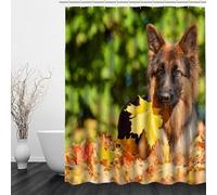 3D German Shepherd Shower Curtain Autumn Maple Leaves Shower Curtains Mould Proof Resistant Waterproof Polyester Fabric Bathroom Curtains 180x150 Bath Curtain for Wet Rooms A/1303