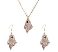 3D Ghost Dangle Earrings and Necklace Set for Women, L, Plastic, No Gemstone